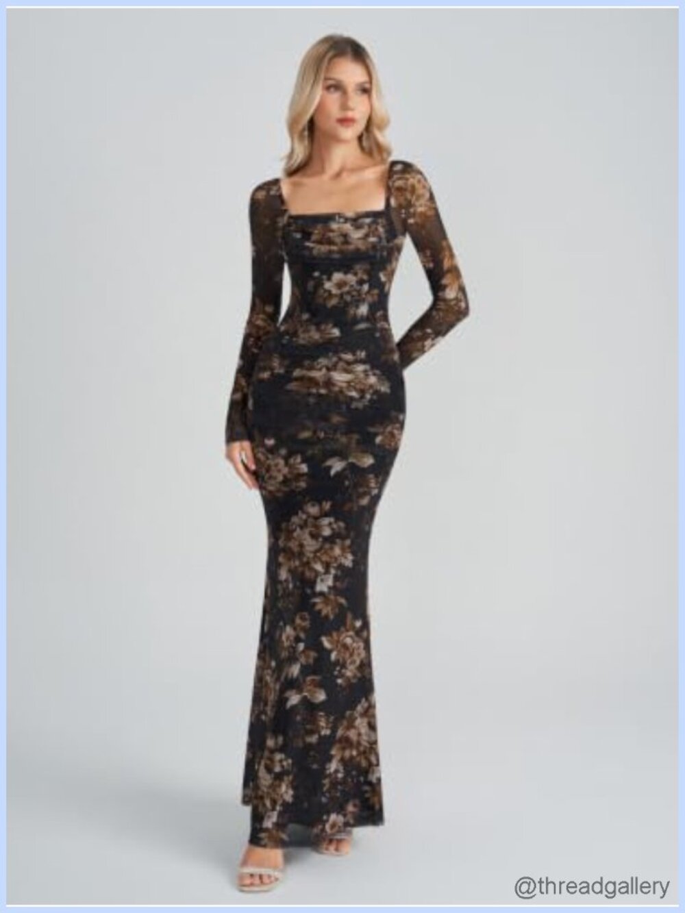 Long Sleeve Corset Maxi Dress Formal Wedding Guest Bodycon Mesh - Picture 2 of 5